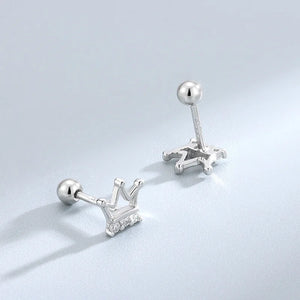 925 Silver Zircon Crown Stud Earrings Women's Jewelry