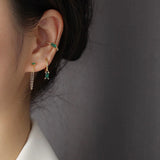 925 Silver Zircon Diamond Baguette Bead Stud Earrings