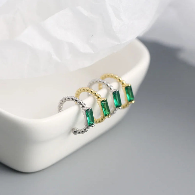 925 Silver Zircon Diamond Baguette Bead Stud Earrings