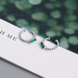 925 Silver Zircon Diamond Baguette Bead Stud Earrings