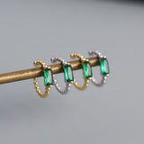 925 Silver Zircon Diamond Baguette Bead Stud Earrings