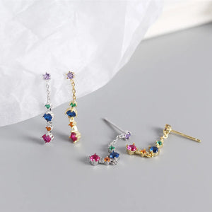 925 Silver Zircon Diamond Chain Rainbow Stud Earrings for Women