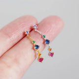 925 Silver Zircon Diamond Chain Rainbow Stud Earrings for Women