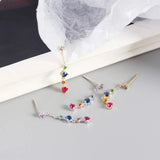 925 Silver Zircon Diamond Chain Rainbow Stud Earrings for Women
