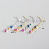 925 Silver Zircon Diamond Chain Rainbow Stud Earrings for Women