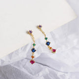 925 Silver Zircon Diamond Chain Rainbow Stud Earrings for Women