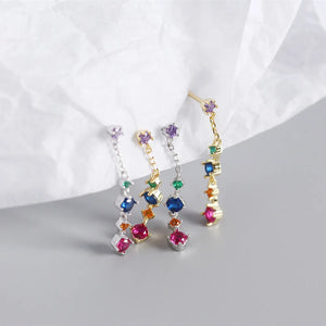 925 Silver Zircon Diamond Chain Rainbow Stud Earrings for Women