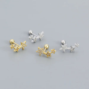 925 Silver Zircon Diamond Star Cluster Stud Earrings Women's Jewelry