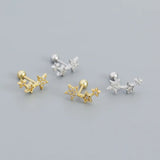 925 Silver Zircon Diamond Star Cluster Stud Earrings Women's Jewelry