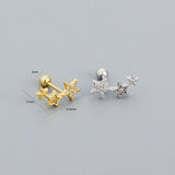 925 Silver Zircon Diamond Star Cluster Stud Earrings Women's Jewelry