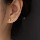 925 Silver Zircon Diamond Star Cluster Stud Earrings Women's Jewelry