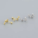 925 Silver Zircon Diamond Star Cluster Stud Earrings Women's Jewelry
