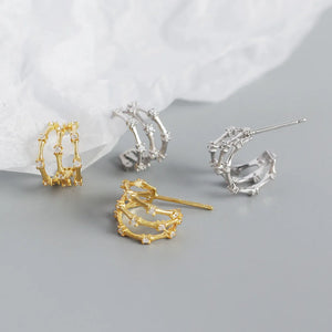 925 Silver Zircon Diamond Bamboo Stud Earrings