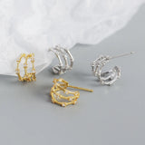 925 Silver Zircon Diamond Bamboo Stud Earrings