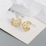 925 Silver Zircon Diamond Bamboo Stud Earrings