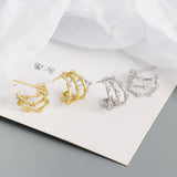 925 Silver Zircon Diamond Bamboo Stud Earrings