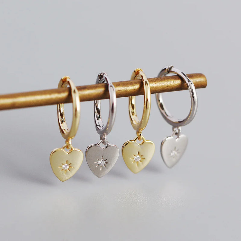 925 Silver Heart Stud Earrings Zirconium Diamond Women's Jewelry