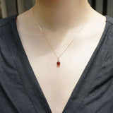 925 Silver Necklace Red Square Diamond Pendant Ladies Chain Jewelry