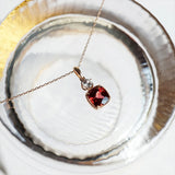 925 Silver Necklace Red Square Diamond Pendant Ladies Chain Jewelry