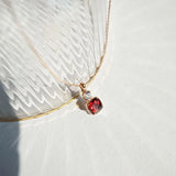 925 Silver Necklace Red Square Diamond Pendant Ladies Chain Jewelry