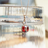 925 Silver Necklace Red Square Diamond Pendant Ladies Chain Jewelry