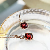 925 Silver Necklace Red Square Diamond Pendant Ladies Chain Jewelry