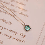 925 Silver Necklace Emerald Diamond Square Pendant Ladies Chain Jewelry