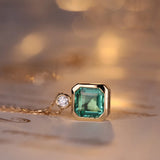 925 Silver Necklace Emerald Diamond Square Pendant Ladies Chain Jewelry