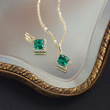 925 Silver Necklace Green Diamond Pendant Ladies Chain Jewelry