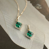 925 Silver Necklace Green Diamond Pendant Ladies Chain Jewelry