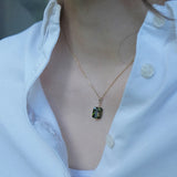 925 Silver Necklace Olive Green Diamond Pendant Ladies Clavicle Chain