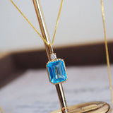 925 Silver Necklace Rectangle Cut Diamond Pendant Clavicle Chain Jewelry