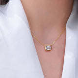 925 Silver Necklace Square Diamond Pendant Ladies Clavicle Chain Jewelry