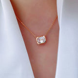 925 Silver Necklace Square Diamond Pendant Ladies Clavicle Chain Jewelry
