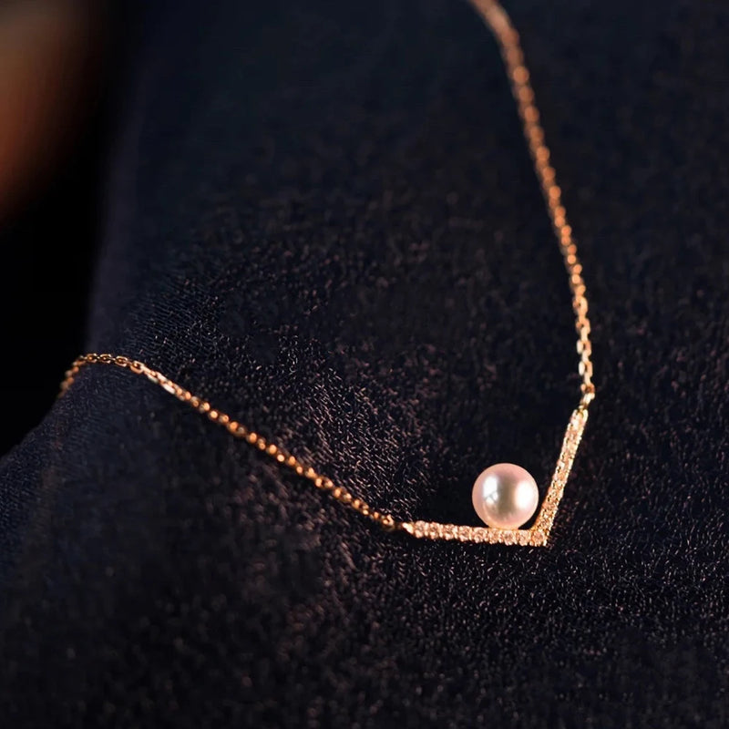 925 Silver V Shape Pearl Necklace for Women