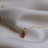 925 Silver Necklace Zircon Red Diamond Baguette Pendant Ladies Chain