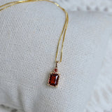 925 Silver Necklace Zircon Red Diamond Baguette Pendant Ladies Chain