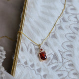 925 Silver Necklace Zircon Red Diamond Baguette Pendant Ladies Chain