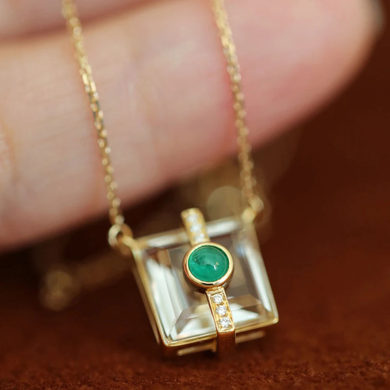 925 Silver Necklace Zircon Square Diamond Pendant Ladies Chain Jewelry