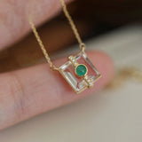 925 Silver Necklace Zircon Square Diamond Pendant Ladies Chain Jewelry