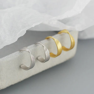 925 Silver Textured C Shape Stud Earrings Women's Jewelry