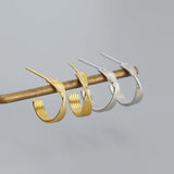 925 Silver Textured C Shape Stud Earrings Women's Jewelry