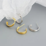 925 Silver Textured C Shape Stud Earrings Women's Jewelry