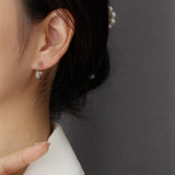 925 Silver Textured C Shape Stud Earrings Women's Jewelry