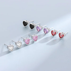 925 Silver Heart Diamond Stud Earrings Men's Women's Jewelry