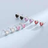 925 Silver Heart Diamond Stud Earrings Men's Women's Jewelry