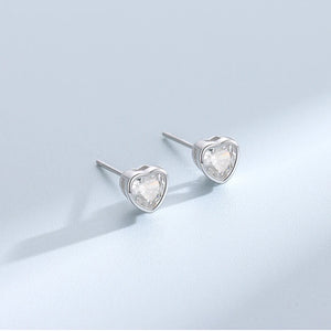 925 Silver Heart Diamond Stud Earrings Men's Women's Jewelry