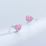 925 Silver Heart Diamond Stud Earrings Men's Women's Jewelry