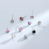 925 Silver Heart Diamond Stud Earrings Men's Women's Jewelry