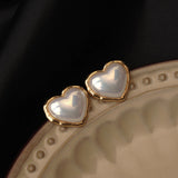 Heart Pearl Stud Earrings Women Jewelry Party Prom Banquet